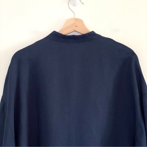 Eileen Fisher Linen Blend Button Front Shirt Topper Jacket Navy Medium - Picture 5 of 11